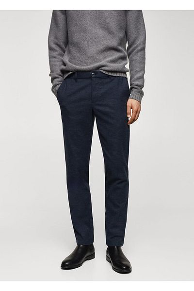 MANGO Man Slim Fit bavlněné kalhoty se vzorem Micro Houndstooth