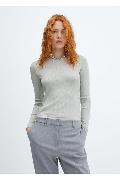 MANGO Woman Ribbed T-shirt with long sleeves