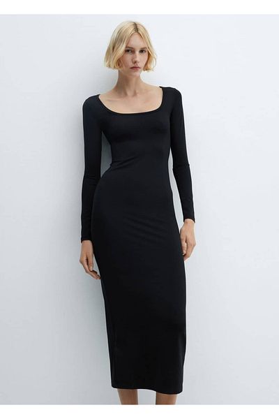 MANGO Woman Midi Length Low-cut Dress