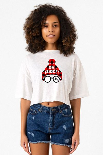 Tshirthane Oh Fudge Christmas White Gray Women's Crop Tshirt