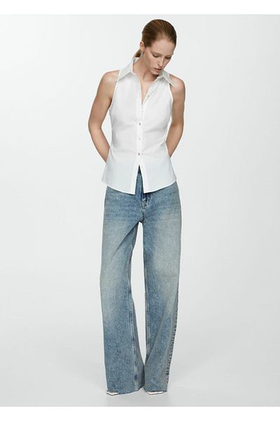 MANGO Woman Bawełniana koszula bez rękawów