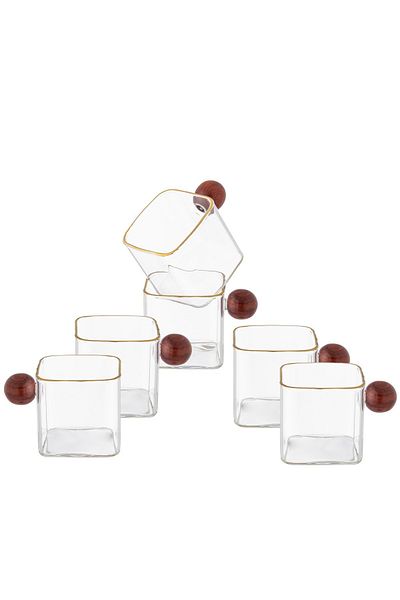 Dania Wooden handle glass coffee cup set, 6 pieces