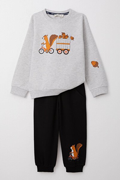 Breeze Erkek Çocuk Eşofman Takım Sevimli Sincap & Meşe Palamudu Baskılı 1-4 Y...