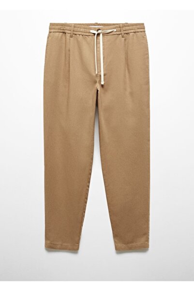MANGO Man Slim fit keten beli büzgülü ipli pantolon