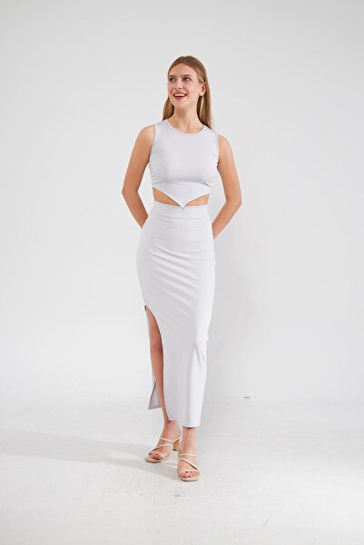 Camenta Gri Scuba Etek Crop Alt-üst Takım