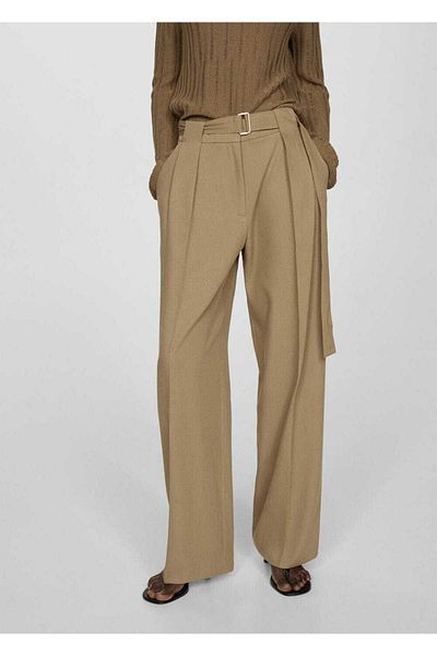 MANGO Woman Straight Cut Belt Detailed Trousers