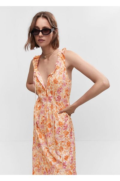 MANGO Woman Φόρεμα με κορδόνια με λουλουδάτο σχέδιο