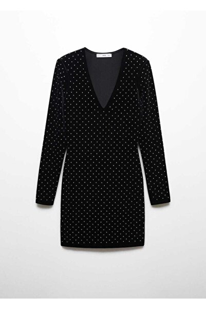 MANGO Woman Taşlı kadife elbise