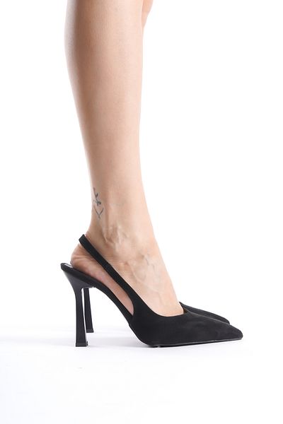 Entella Store Pantofi cu toc înalt din piele intoarsa neagra elastica