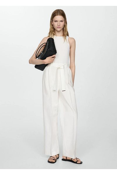 MANGO Woman Contrast Color Linen Jumpsuit