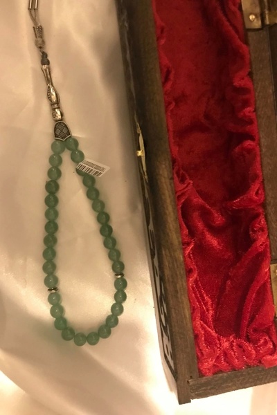 RaHan Natural Aventurine Rosary - with Silver Cloisonne and Wooden Box