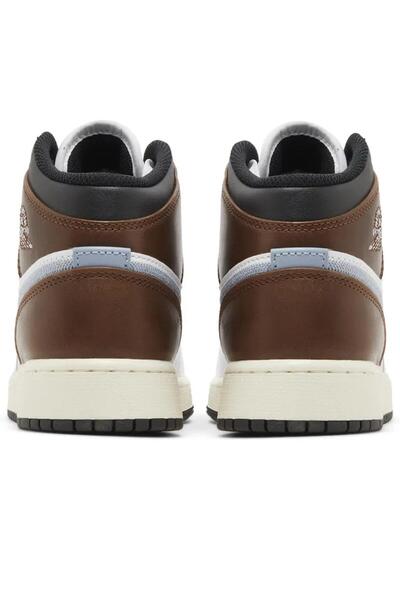Nike Air Jordan 1 Mıd Se Leather Unisex Sneaker Hakiki Deri Bilekli Günlük Spor Ayakkabı Beyaz Kahve