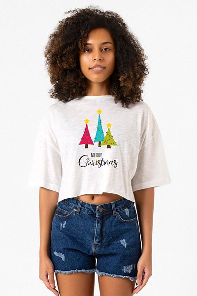 Tshirthane Merry Christmas White Gray Women's Crop Tshirt