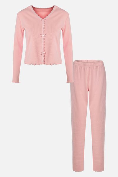 koza iç giyim Women's Cotton Lace and Ribbon/Bow Detail Camisole Color Pajamas Set