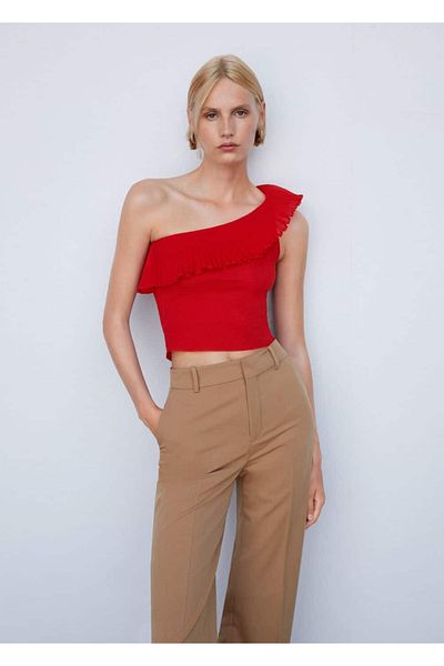 MANGO Woman Asymmetric Ruffle Blouse