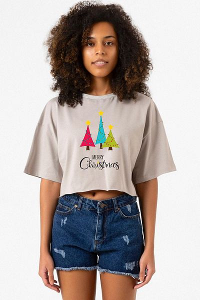 Tshirthane Merry Christmas Stone Color Women's Crop Hoodie