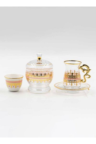 Dania 50 Piece Tea And Coffee Set Gold/Clear/Pink 6x9cm