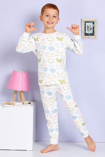 elmas kids Boy's and Baby's Ecru Cute Forest Animals Print 100% Cotton Pajamas Set