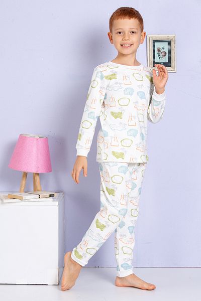 elmas kids Boy's and Baby's Ecru Cute Forest Animals Print 100% Cotton Pajamas Set