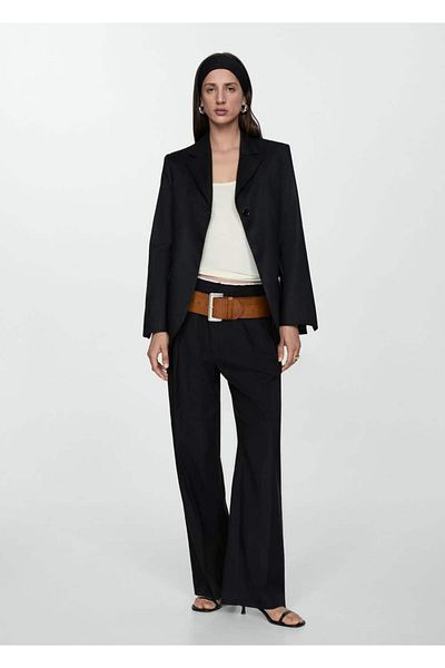 MANGO Woman Contrast Stripe Collar Trousers