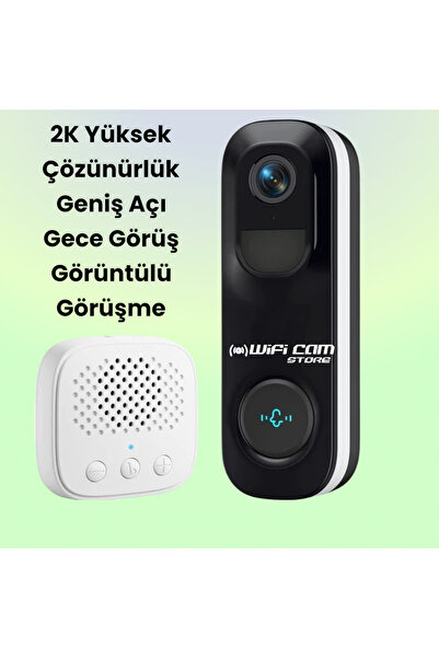 WİFİCAM 2K Kameralı Wifi Akıllı Kapı Zili Geniş Açı Lens-Görüntülü Görüşme-Kayıt-Hareket Algılama