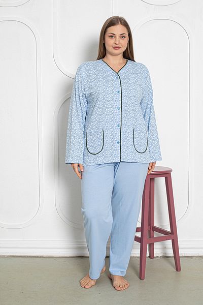 SEBOTEKS Seturi de pijama pentru femei, 100% bumbac, cu mânecă lungă, cu nasturi, mărime mare 206