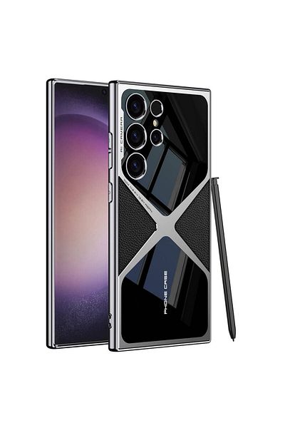HTstore حافظة Galaxy متوافقة مع S23 Ultra رفيعة للغاية مع حماية للكاميرا PC + غطاء خلفي من الجلد Zore X-Pro