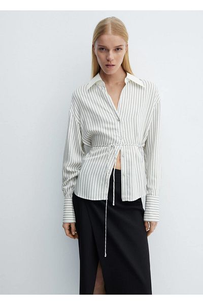 MANGO Woman Bluzka w paski z kokardką