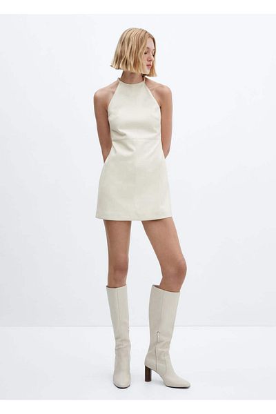 MANGO Woman Neckholderkleid in Lederoptik