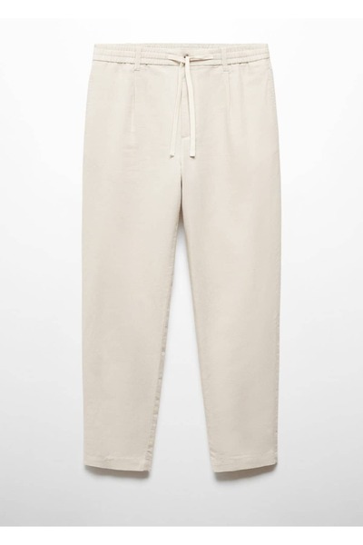 MANGO Man Slim fit keten beli büzgülü ipli pantolon