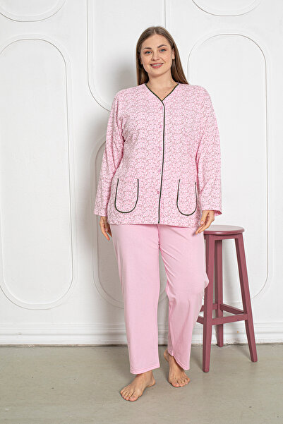 SEBOTEKS 100% Cotton Long Sleeve Button-Down Plus Size Women's Pajamas Set 206