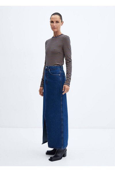 MANGO Woman Tricou cu guler rotund cu dungi