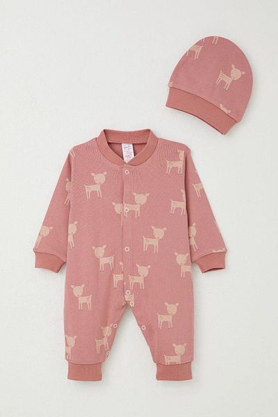 Breeze 0-6 Months Baby Girl Romper - Cute and Gazelle Patterned Dried Rose