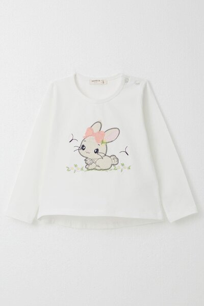 Breeze 1-4 Years Old Girl's Cute Embroidered Bunny Set - Ecru