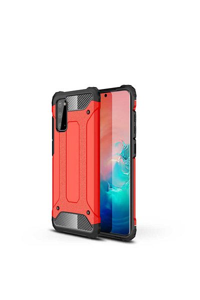 HTstore حافظة Zore Crash من السيليكون المتوافقة مع هاتف Galaxy S20 FE - أحمر