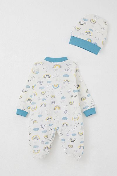 Breeze Baby Boy Booties Jumpsuit Sky Themed 0-6 Months, White