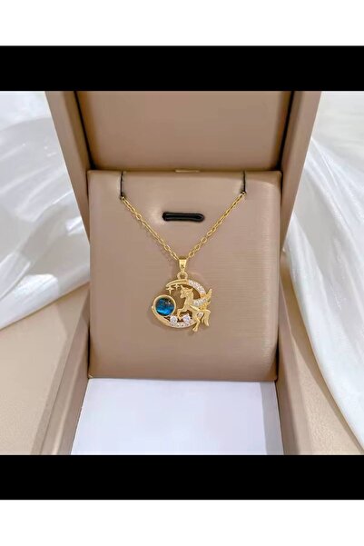 ESJ Paslanmaz Çelik Unicorn Gezegen Satrun Kadın Kolye 40+5 cm