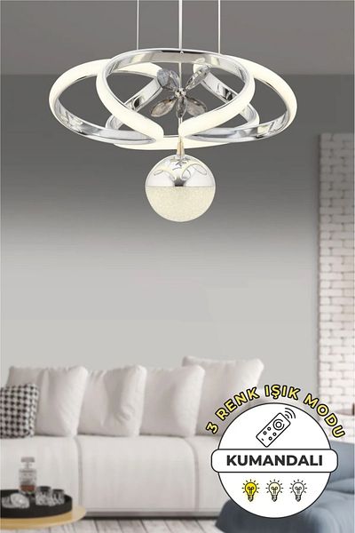 VENON Alfa Controlled 3 Color Light Featured Modern Coated Pendant Lamp Led Chandelier Living Room Chandelier