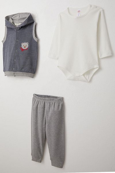 Breeze Navy Blue 3-Piece Bodysuit for Baby Boy - Adorable, Embroidered Hoodie, 4 Months-1 Years