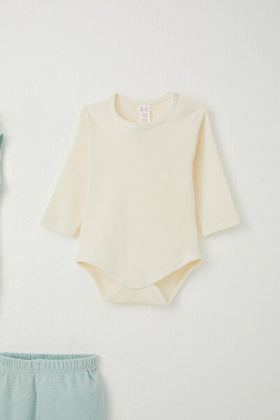 Breeze Baby Girl Bodysuit 3 Piece Set with Rabbit Embroidered Pompom 4 Months-1 Years, Water Green