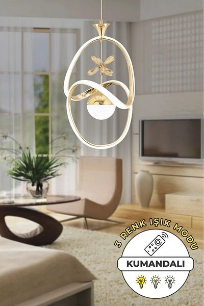 VENON Stella Remote Controlled 3 Color Light Featured Modern Gold Plated Pendant Lamp Led Chandelier Living Room Chandelier