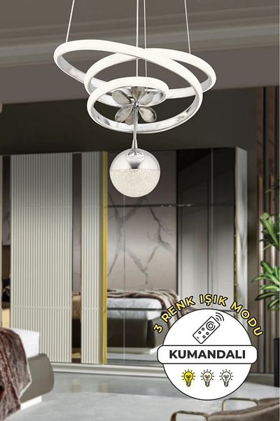 VENON Sara Controlled 3 Color Light Featured Modern Finish Pendant Lamp with Dimmer Led Chandelier Living Room Kitchen Chandelier