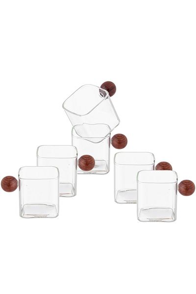 Dania Wooden handle glass coffee cup set, 6 pieces