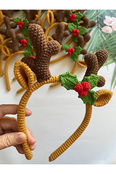 Kadın Girişimciler Atölyesi Icône de Crăciun Accesoriu de păr din coarne de cerb lucrat manual cu chichilină - Potrivit pentru toate vârstele