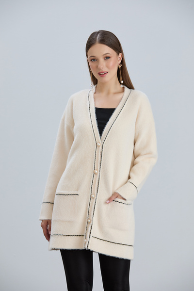 Vaveyla Μαλακή μακριά ζακέτα με κουμπιά με πέρλες