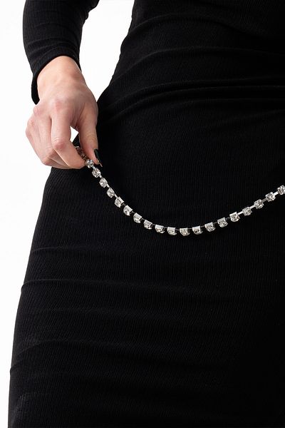 QL ACCESSORY فستان سهرة نسائي صف واحد فضي كريستال حجر الزركون فستان بنطلون تنورة حزام الزفاف