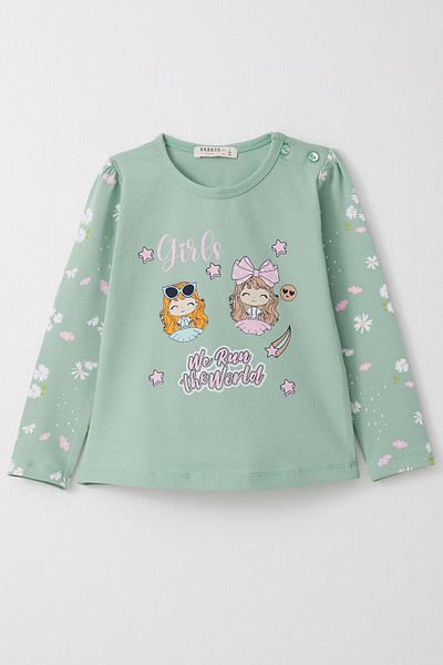 Breeze Girls' Long Sleeve T-Shirt Slogan Themed Cool Girls Printed 1.5-5 Years, Water Green
