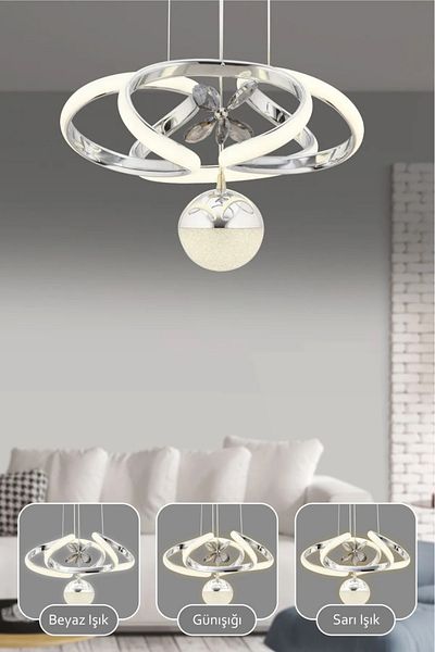 VENON Alfa Controlled 3 Color Light Featured Modern Coated Pendant Lamp Led Chandelier Living Room Chandelier