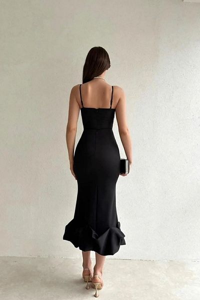Afiş Butik Μίντι Φόρεμα Ασύμμετρο Κόψιμο - Καμπυλωτό στρίφωμα