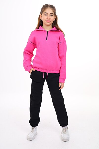 Toontoy Κοριτσίστικο κοστούμι φόρμας με μισό φερμουάρ με κέντημα